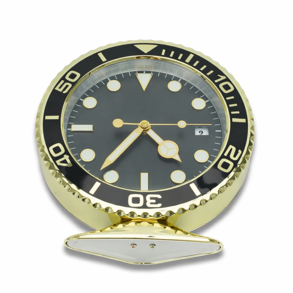 Desk Clock Rolex submariner Yellow Gold, black dial front