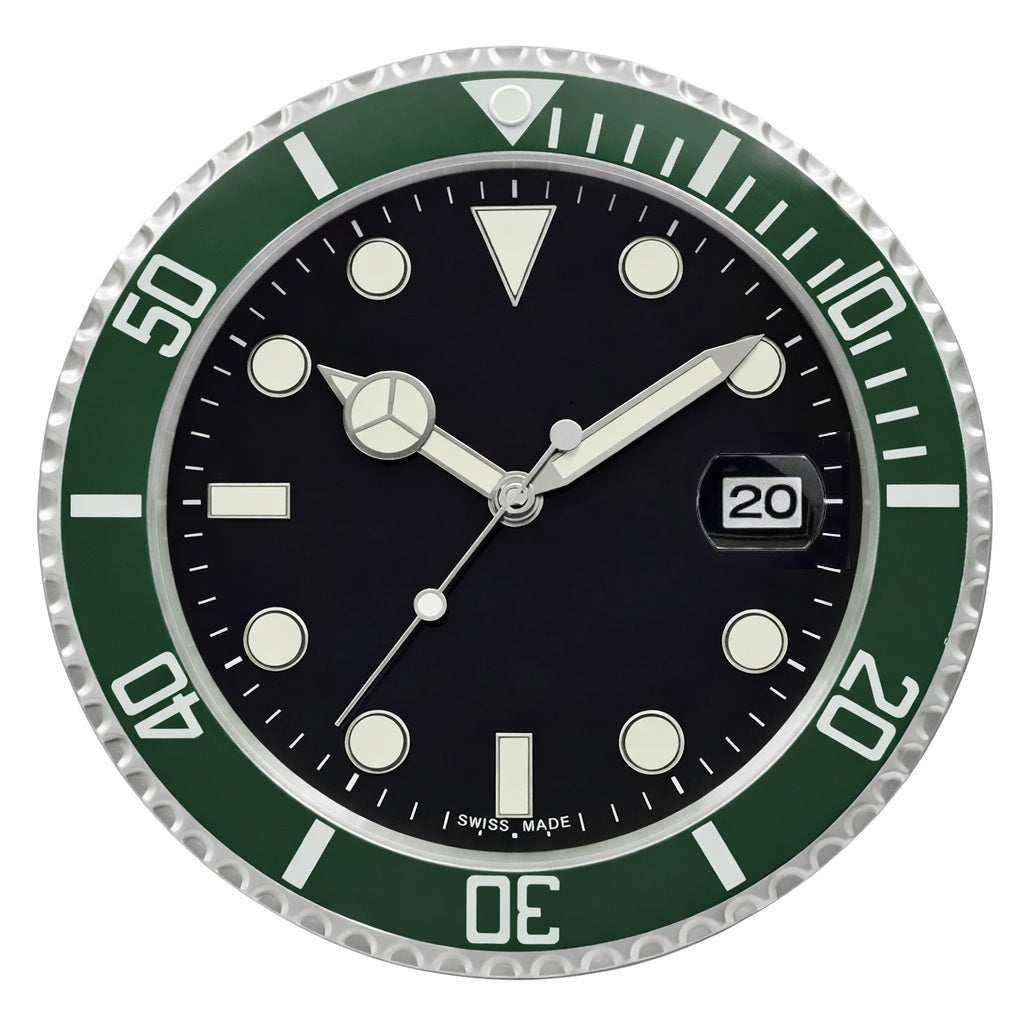 Emerald Diver Green | Luxury Wall Clock – Green Bezel Style