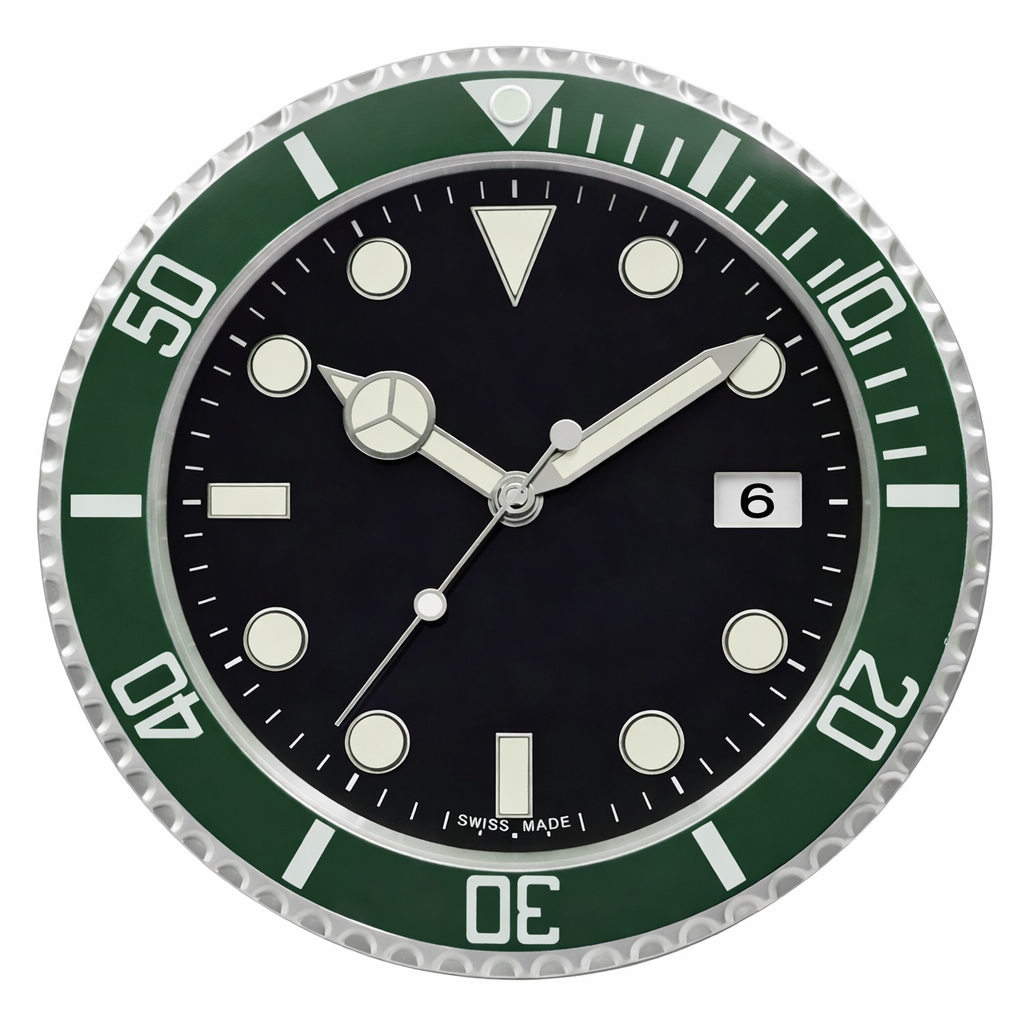 Emerald Diver Green | Luxury Wall Clock – Green Bezel Style