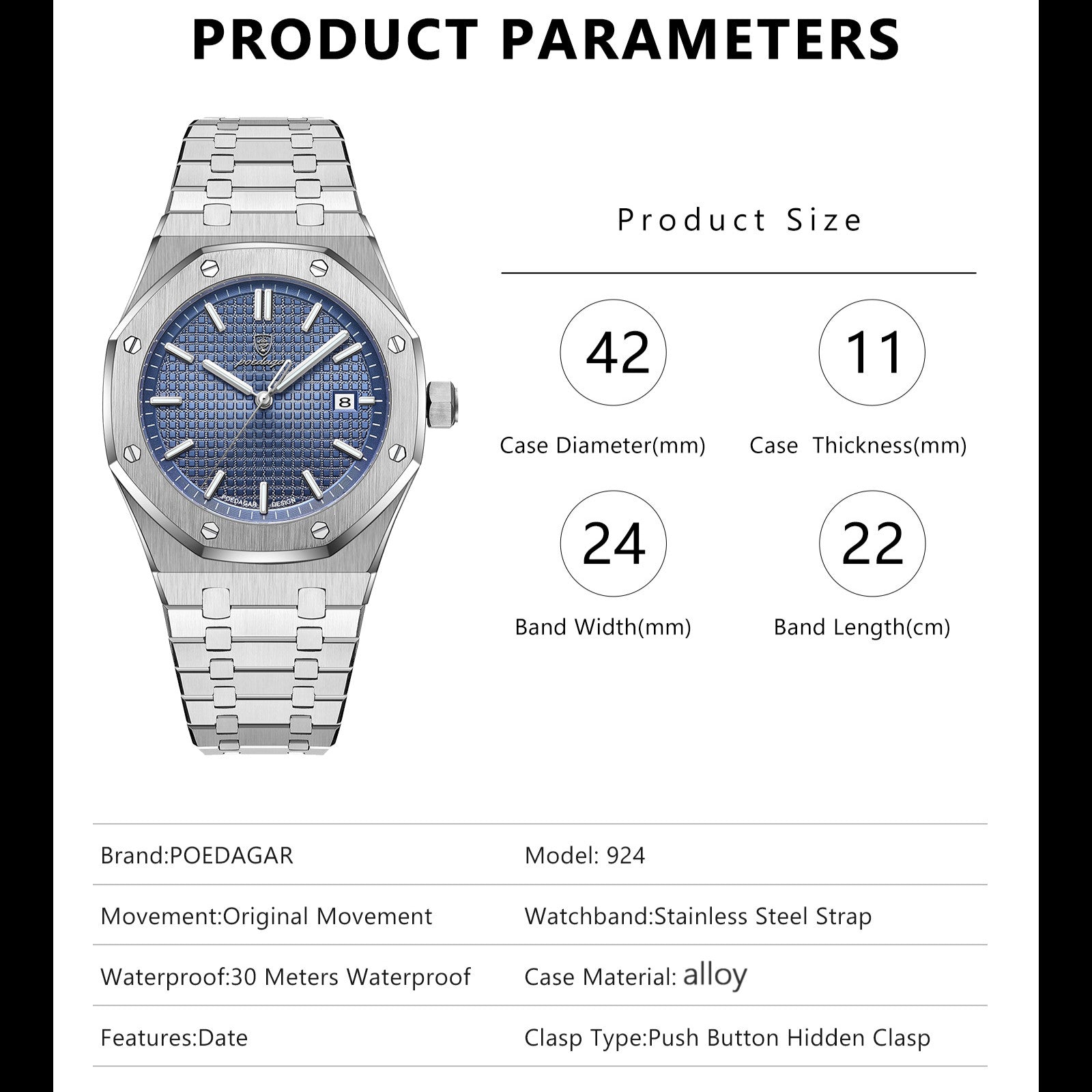 POEDAGAR AP Royal Steel | Men's Watch - 42mm
