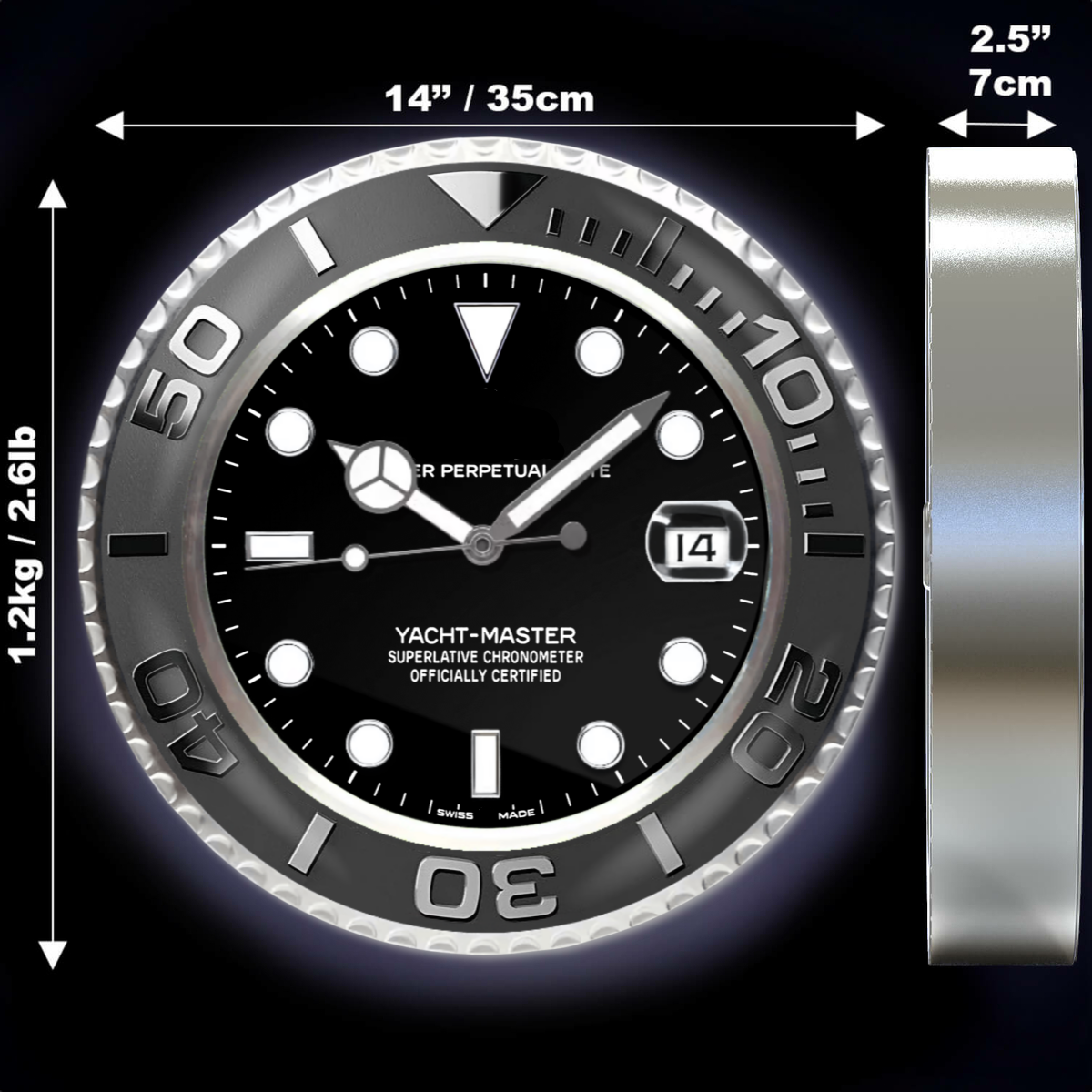 Yacht-Master, Steel Black | Wall Clock