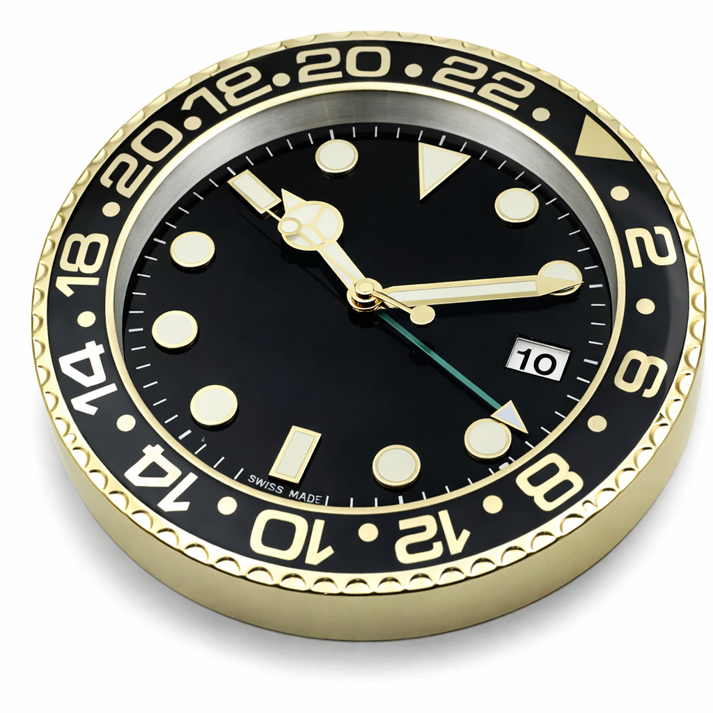 GMT Black & Gold | Luxury Wall Clock – Two-Tone GMT Style