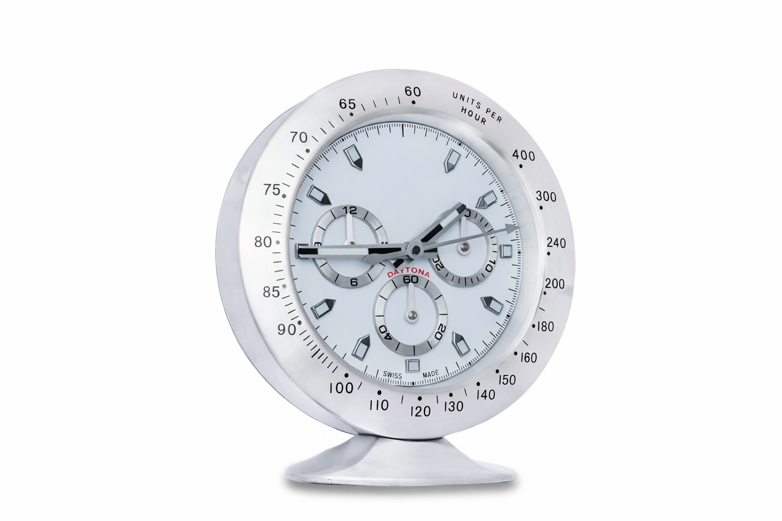 Racer Steel White Dial | Luxury Desk Clock – Panda Chronograph Style