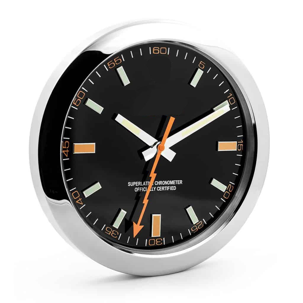 ROLEX Oyster Perpetual Milgauss 掛時計 Milgauss Silver & Black Wall Clock – Anti-Magnetic Style | Wclocks