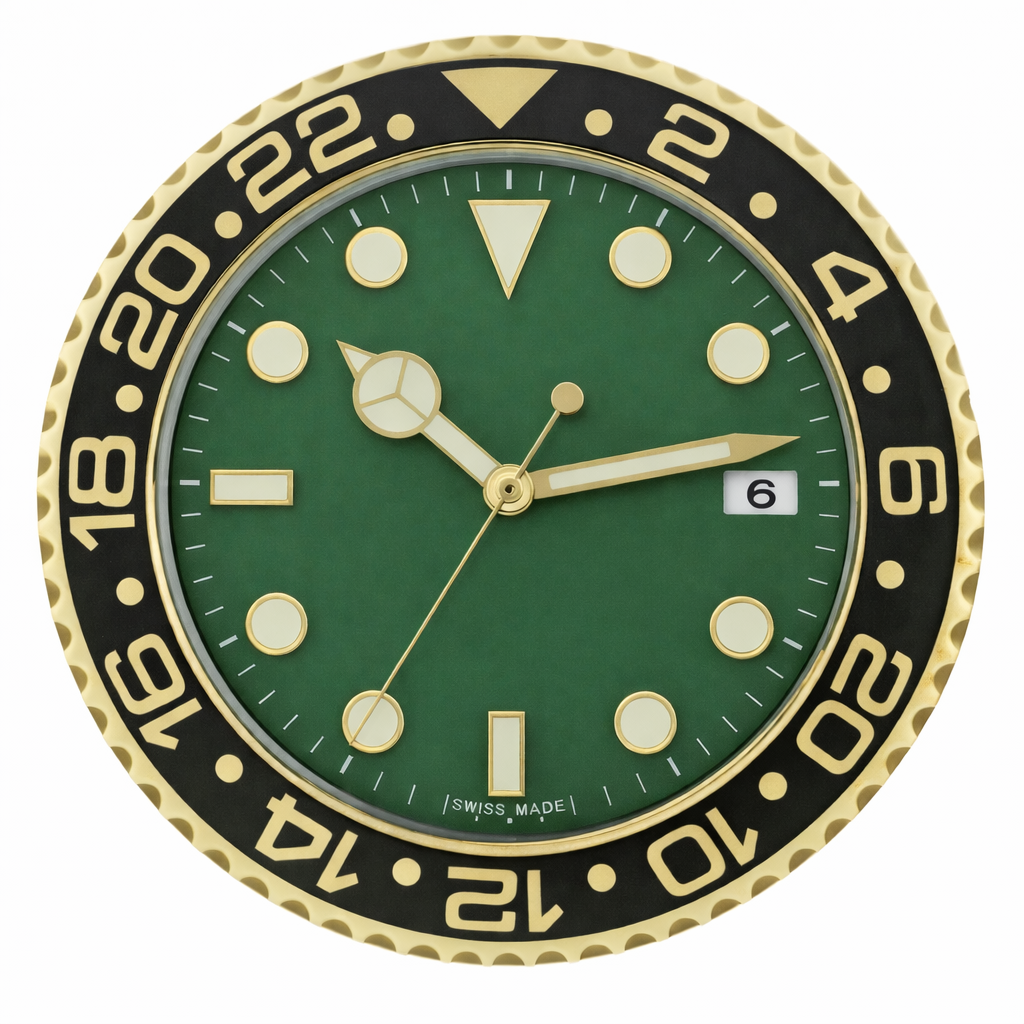 Wall clock Rolex GMT Green and Gold 