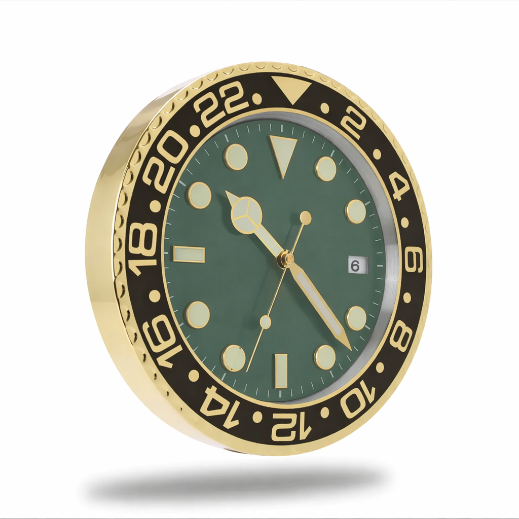 Wall clock Rolex GMT Green and Gold side