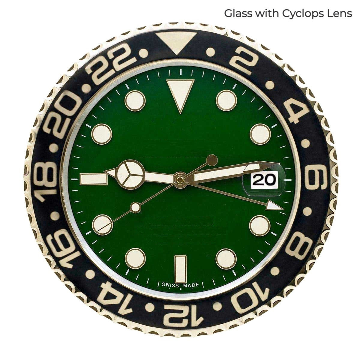 Wall clock Rolex GMT Green and Gold side cyclops