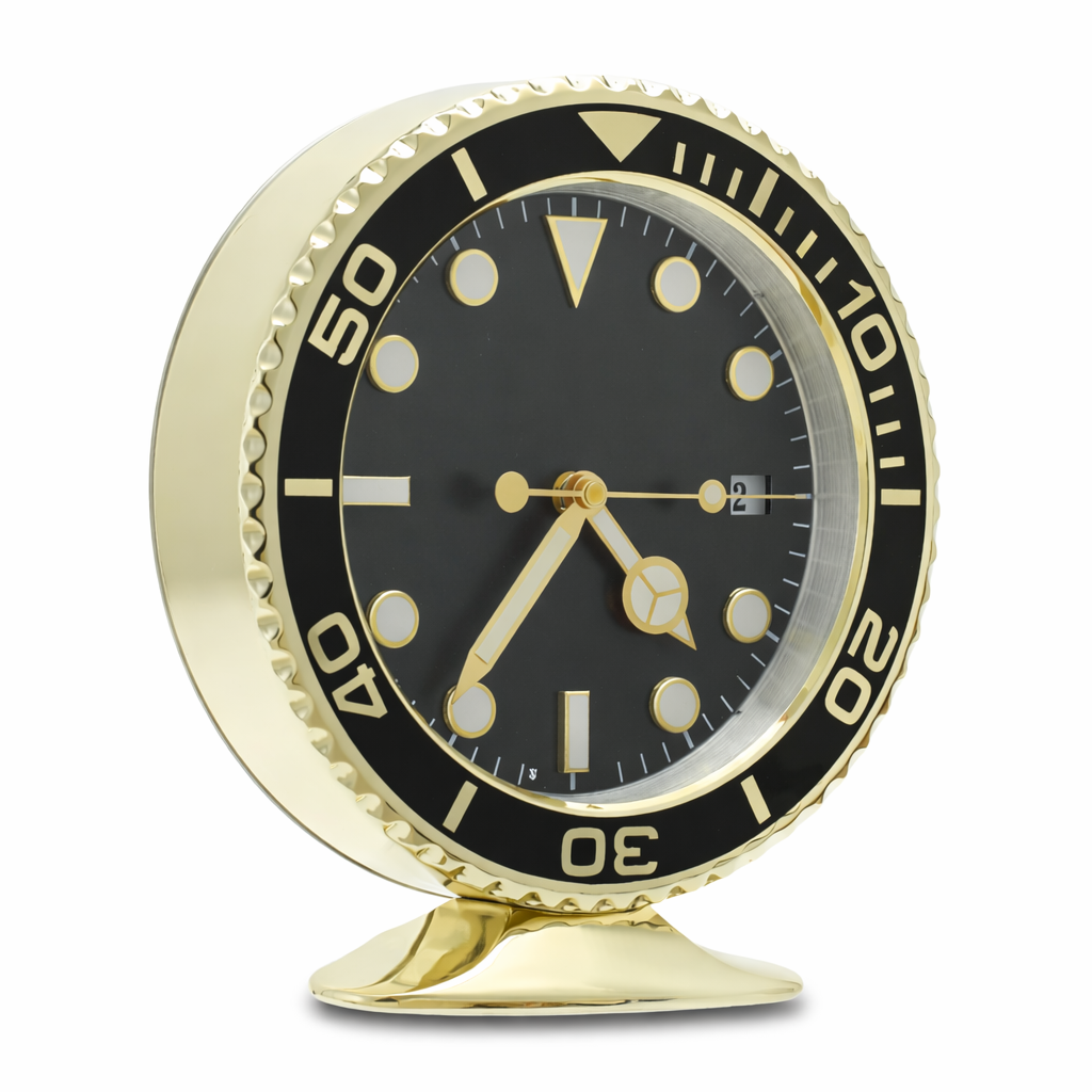 Diver Gold & Black | Luxury Desk Clock – Two-Tone Gold Style