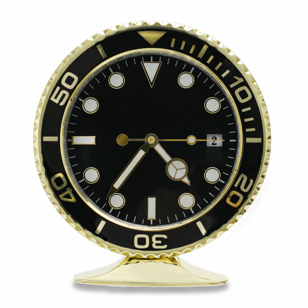 Diver Gold & Black | Luxury Desk Clock – Two-Tone Gold Style