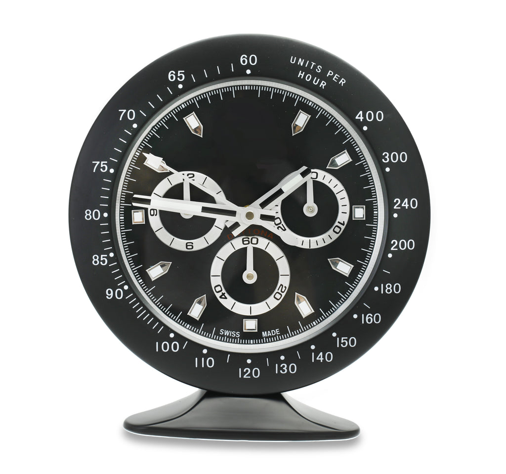 Dayto-Racing Full Black Desk Clock – Chronograph Style | Wclocks