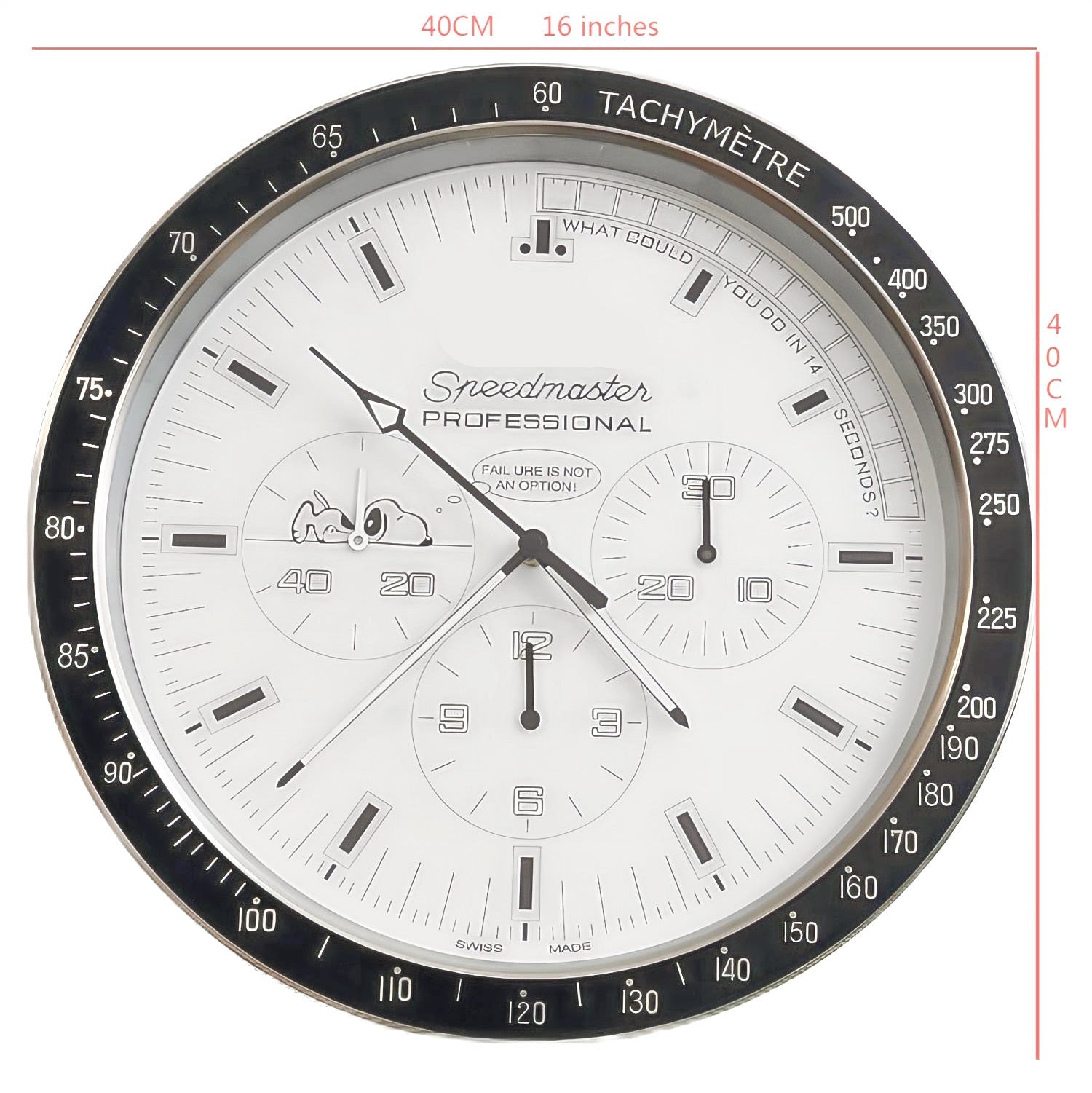 Snoopy Speedmaster Black and White | Large Wall clock