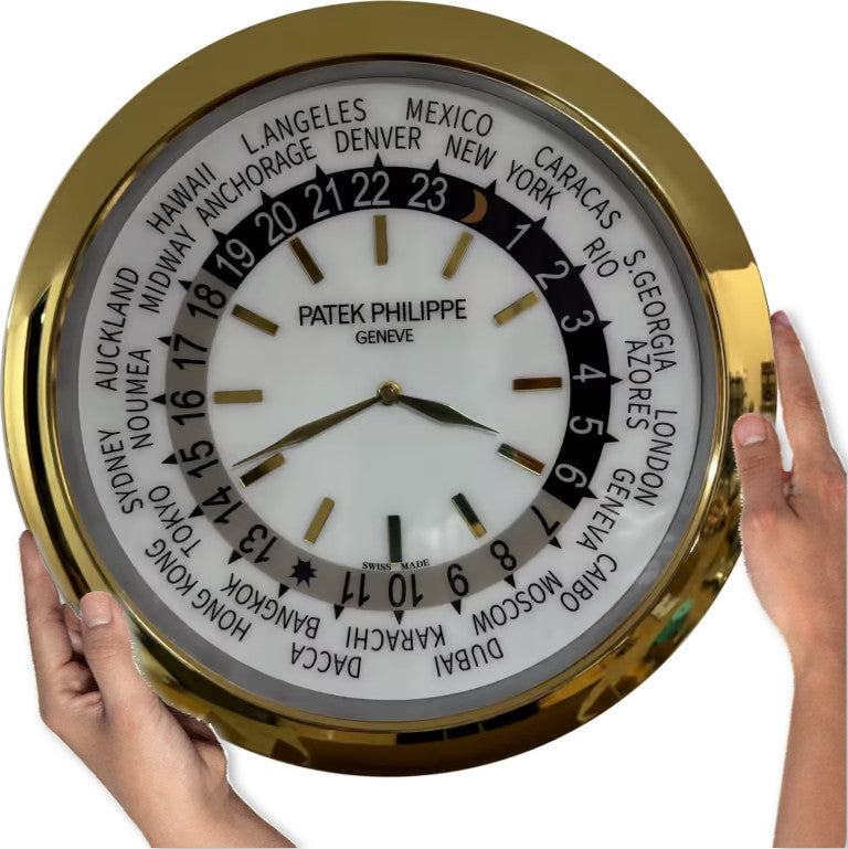 Patek WorldTimer Gold and White  | Large Wall Clock