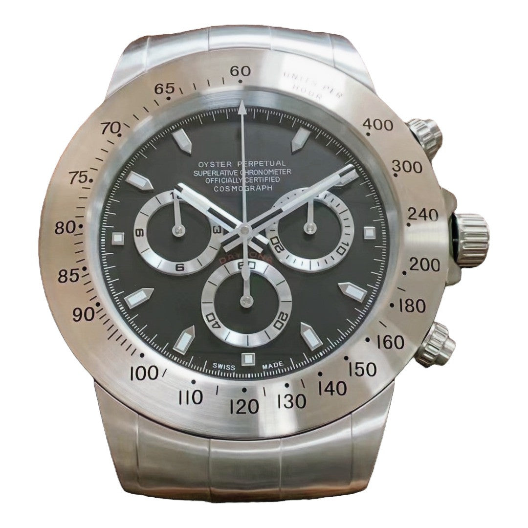 XL Daytona Style Silver & Black | Wall Clock