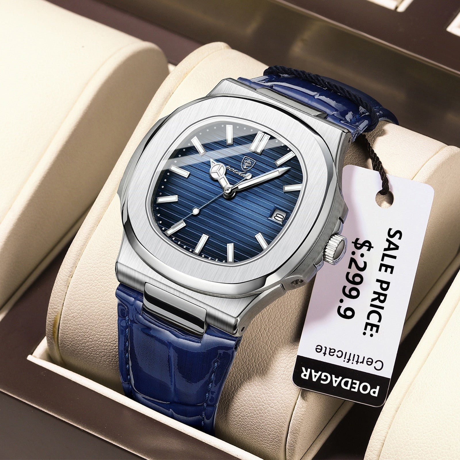 POEDAGAR Nautic Leather 40mm | Quartz Watch