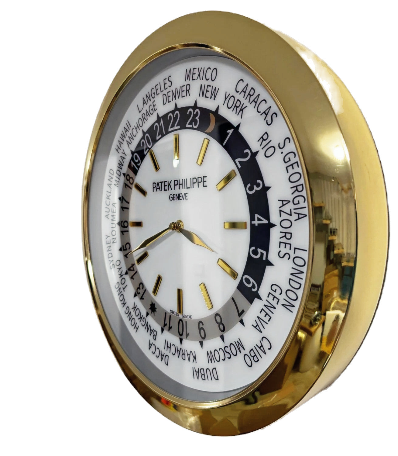 Patek WorldTimer Gold and White  | Large Wall Clock