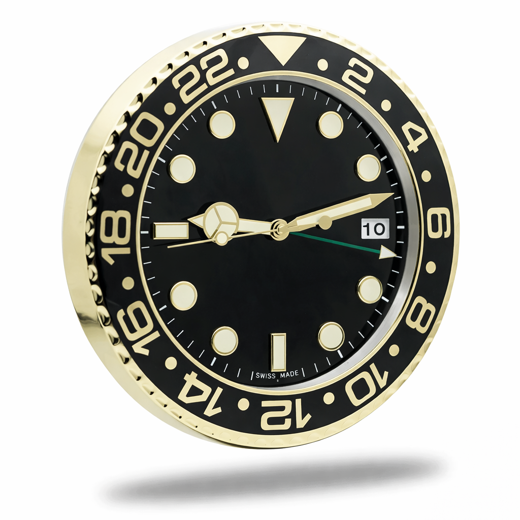 GMT Black & Gold | Luxury Wall Clock – Two-Tone GMT Style
