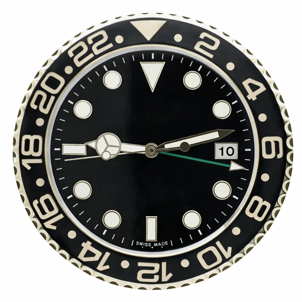 GMT Black & Gold | Luxury Wall Clock – Two-Tone GMT Style