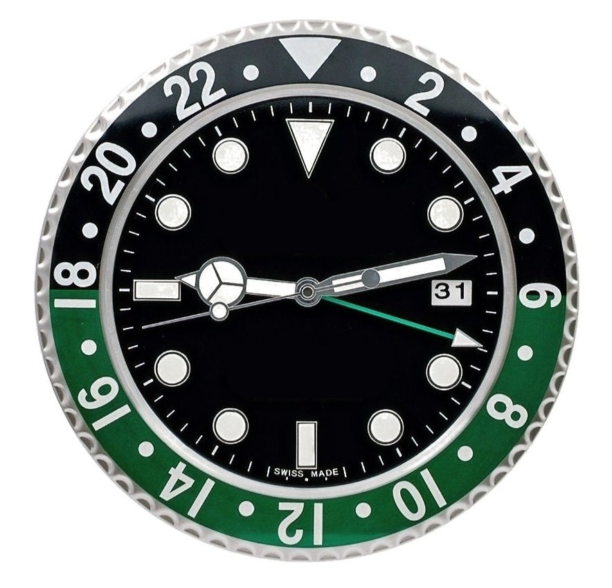 GMT Verde & Nero | Orologio da Parete di Lusso – Ghiera Verde e Nera